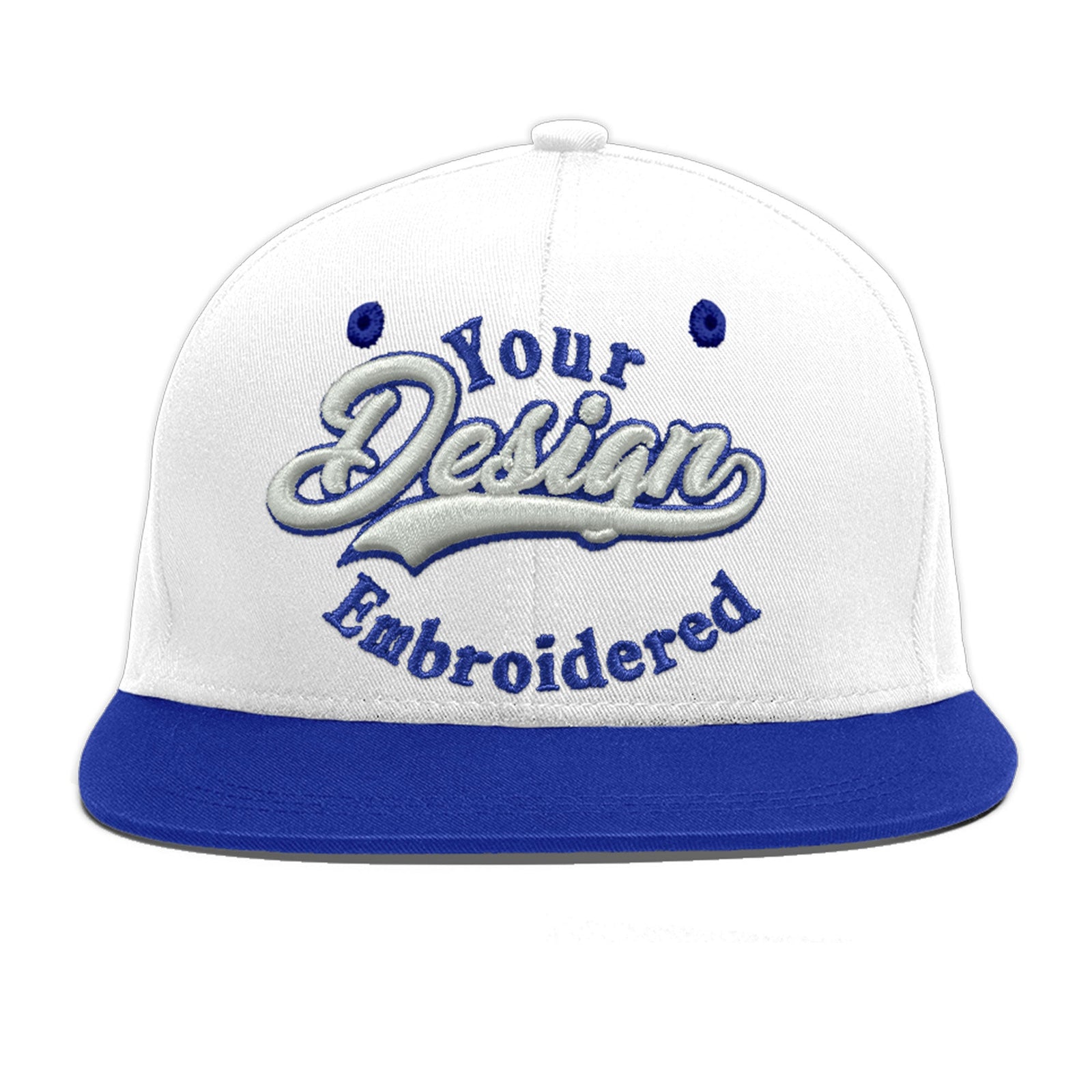 Custom White Royal Blue 184D Puff Embroidery Flat Embroidery Casual Sport Baseball Cap