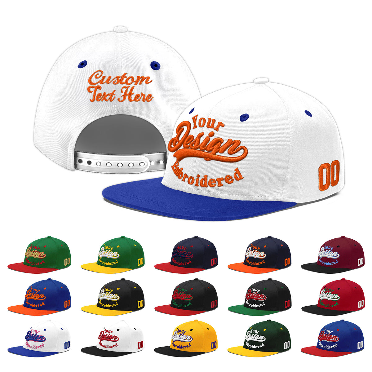 Custom White Royal Blue 195D Puff Embroidery Flat Embroidery Casual Sport Baseball Cap