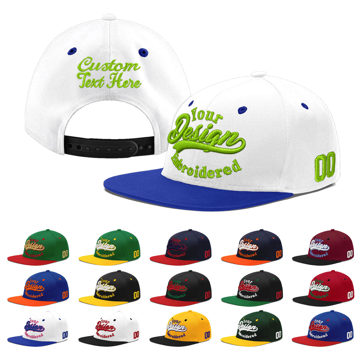 Custom White Royal Blue 163D Puff Embroidery Flat Embroidery Casual Sport Baseball Cap