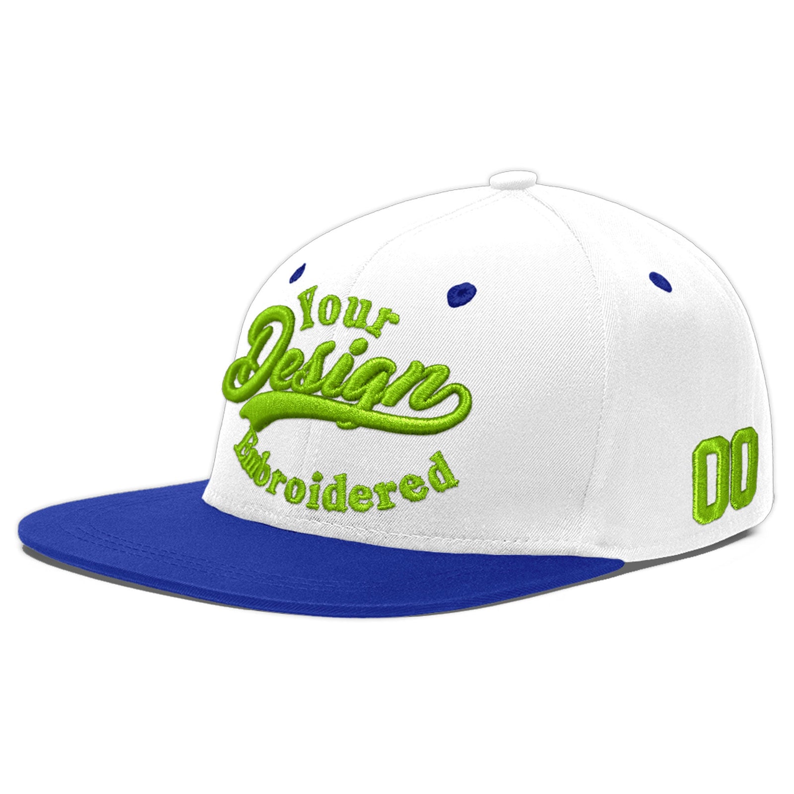 Custom White Royal Blue 166D Puff Embroidery Flat Embroidery Casual Sport Baseball Cap