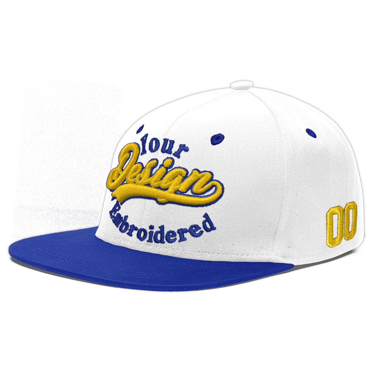 Custom White Royal Blue 182D Puff Embroidery Flat Embroidery Casual Sport Baseball Cap