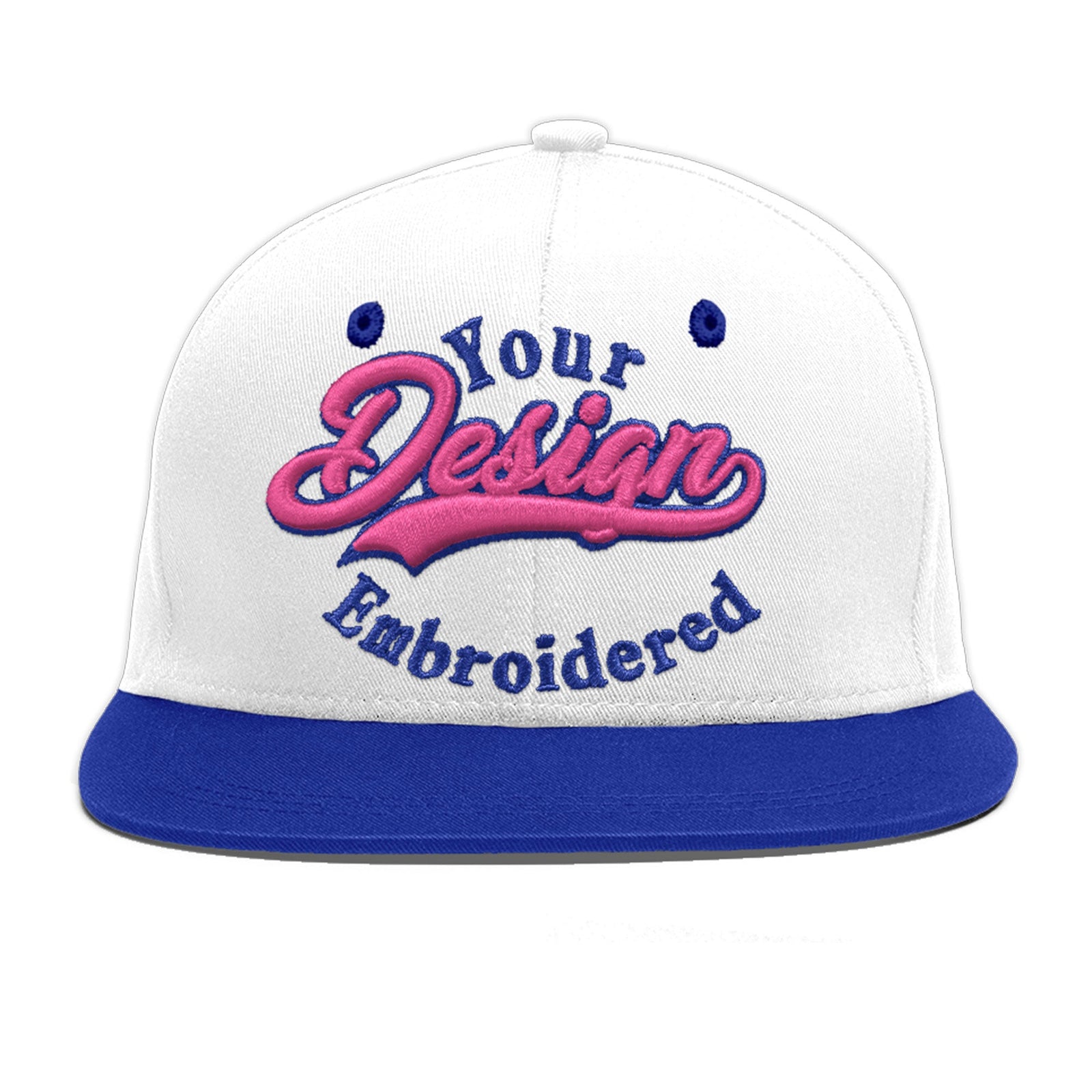 Custom White Royal Blue 192D Puff Embroidery Flat Embroidery Casual Sport Baseball Cap