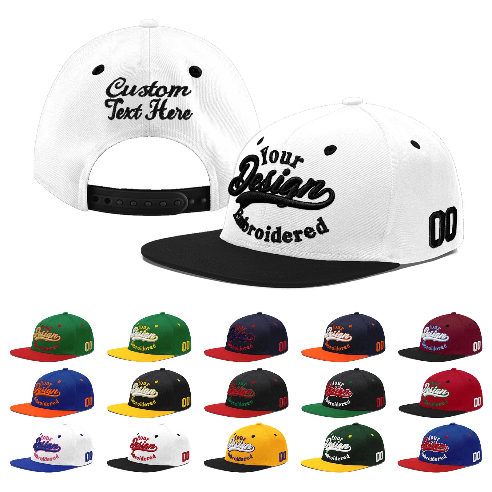 Custom White Black 3D Puff Embroidery Flat Embroidery Casual Sport Baseball Cap