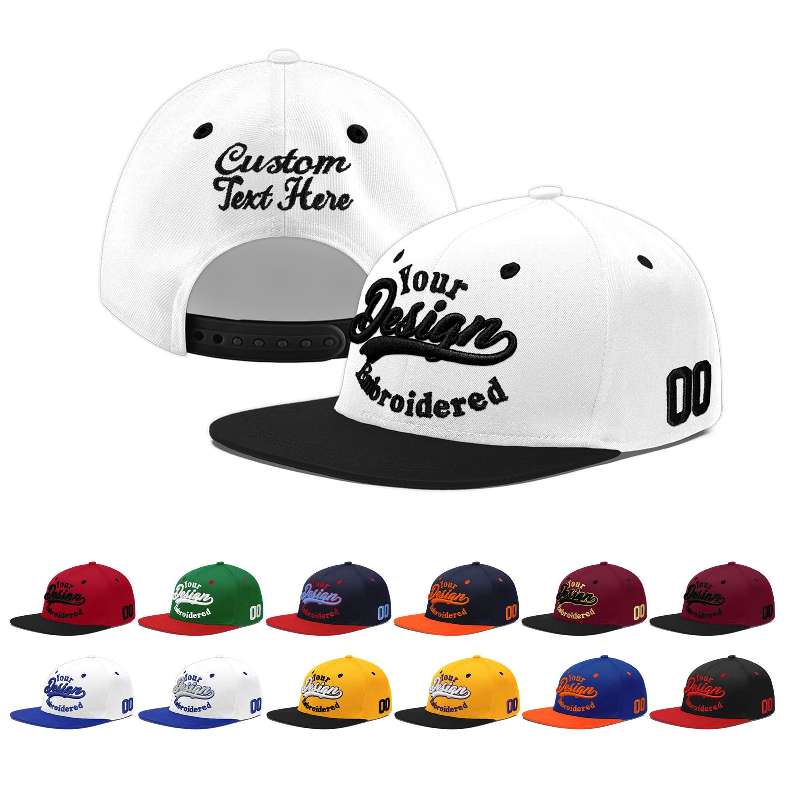 Custom White Black 3D Puff Embroidery Flat Embroidery Casual Sport Baseball Cap