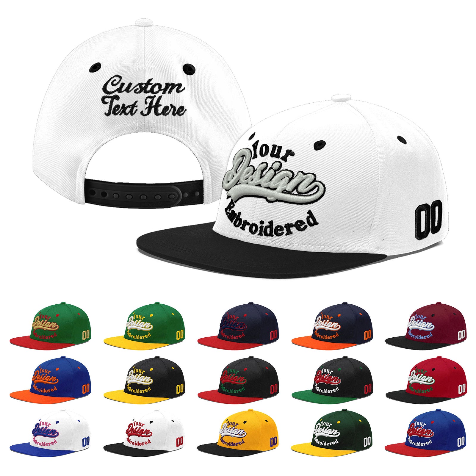 Custom White Black 3D Puff Embroidery Flat Embroidery Casual Sport Baseball Cap