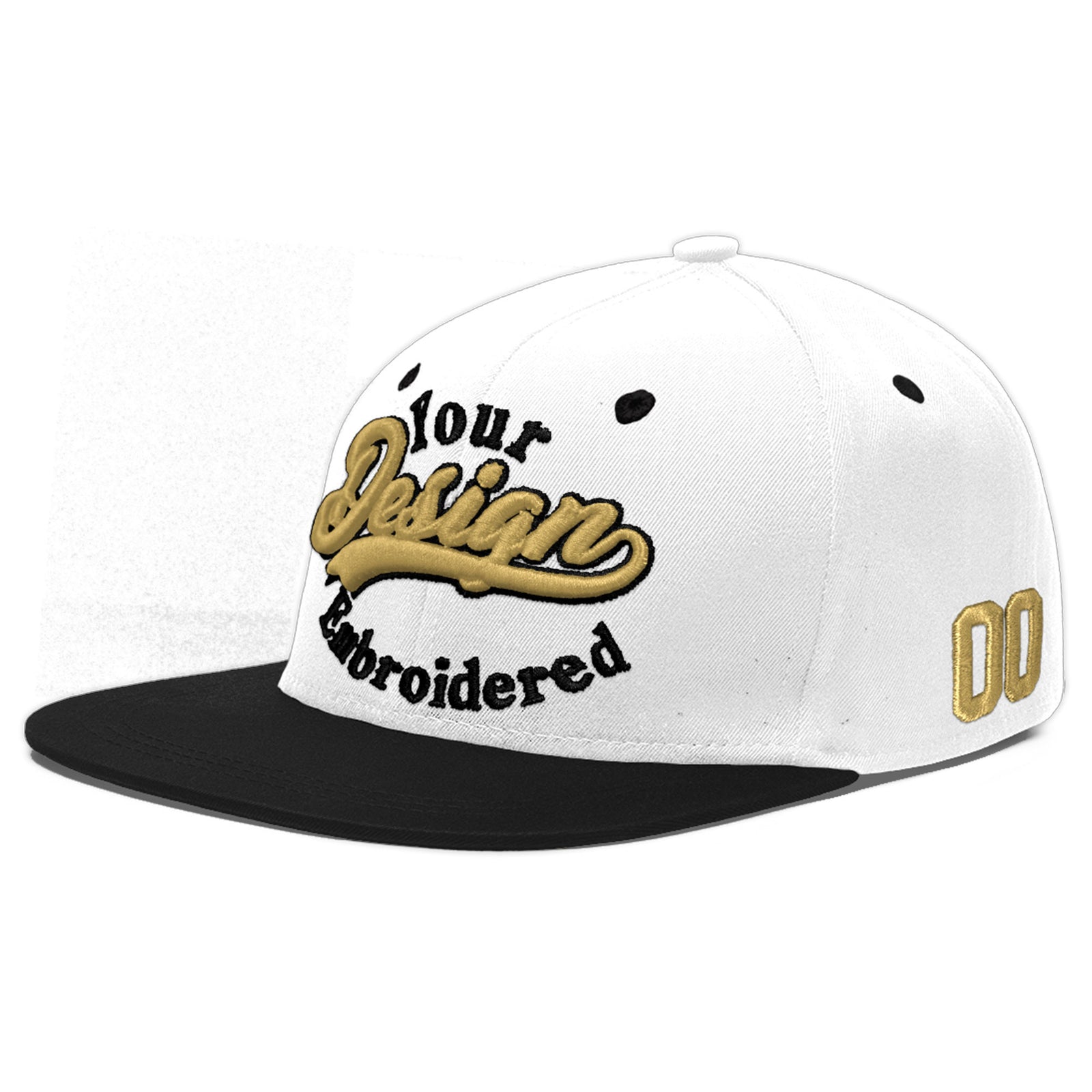 Custom White Black 3D Puff Embroidery Flat Embroidery Casual Sport Baseball Cap