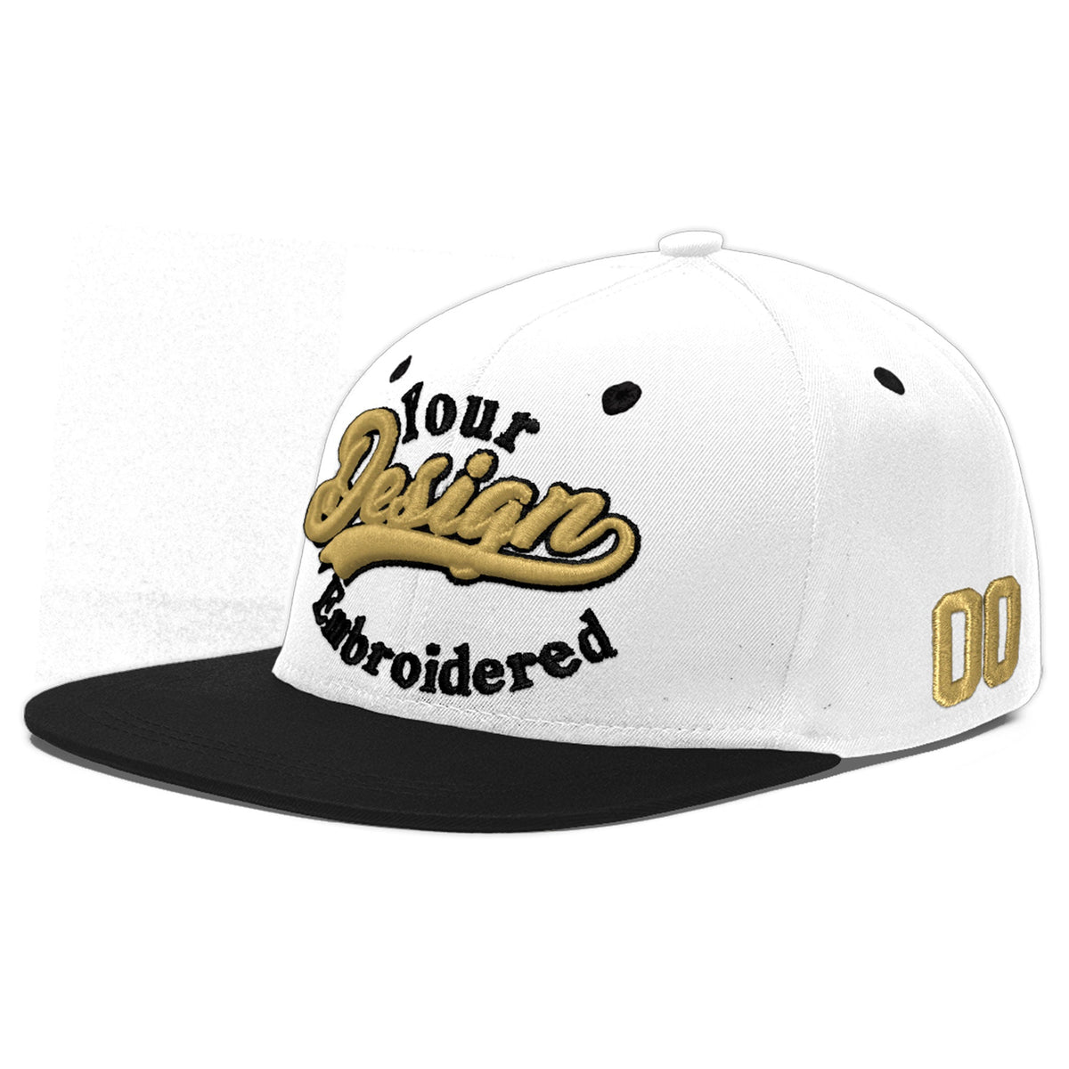 Custom White Black 3D Puff Embroidery Flat Embroidery Casual Sport Baseball Cap