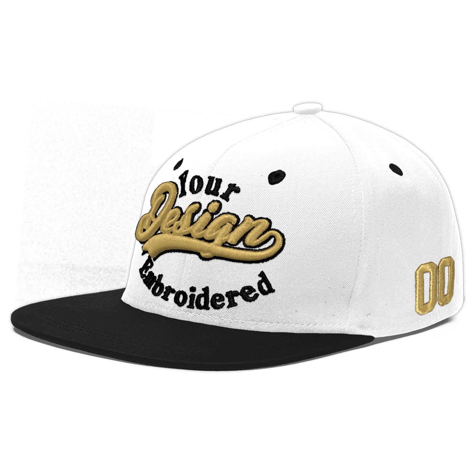 Custom White Black 3D Puff Embroidery Flat Embroidery Casual Sport Baseball Cap