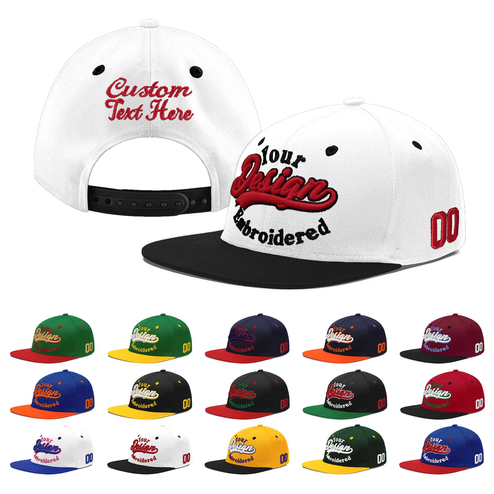 Custom White Black 3D Puff Embroidery Flat Embroidery Casual Sport Baseball Cap
