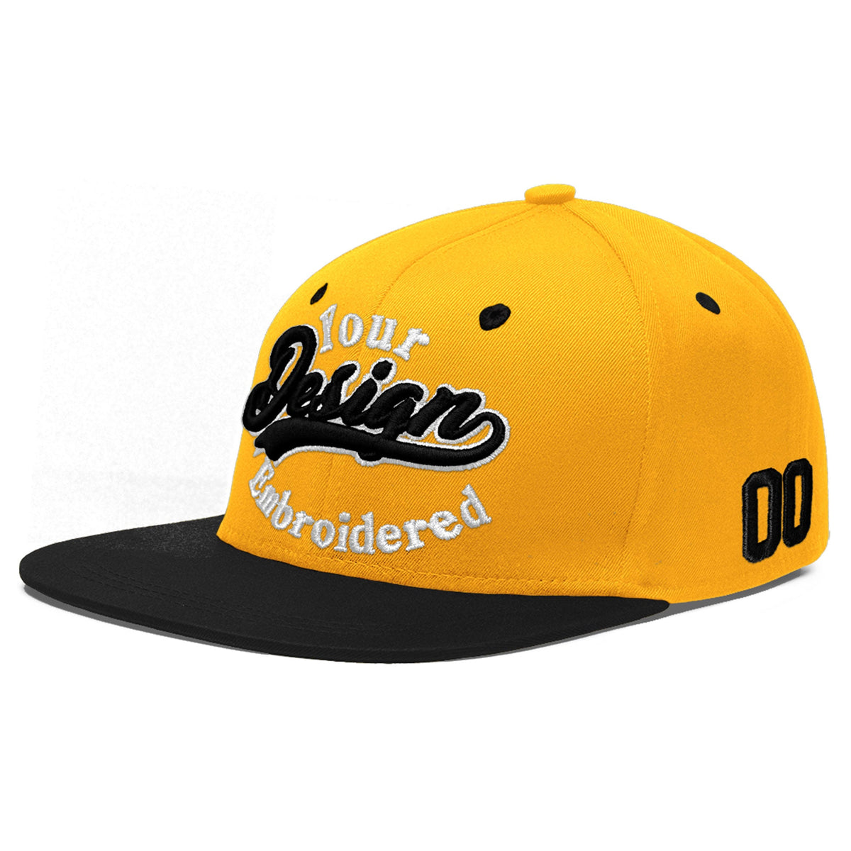 Custom Gold Black 3D Puff Embroidery Flat Embroidery Casual Sport Baseball Cap