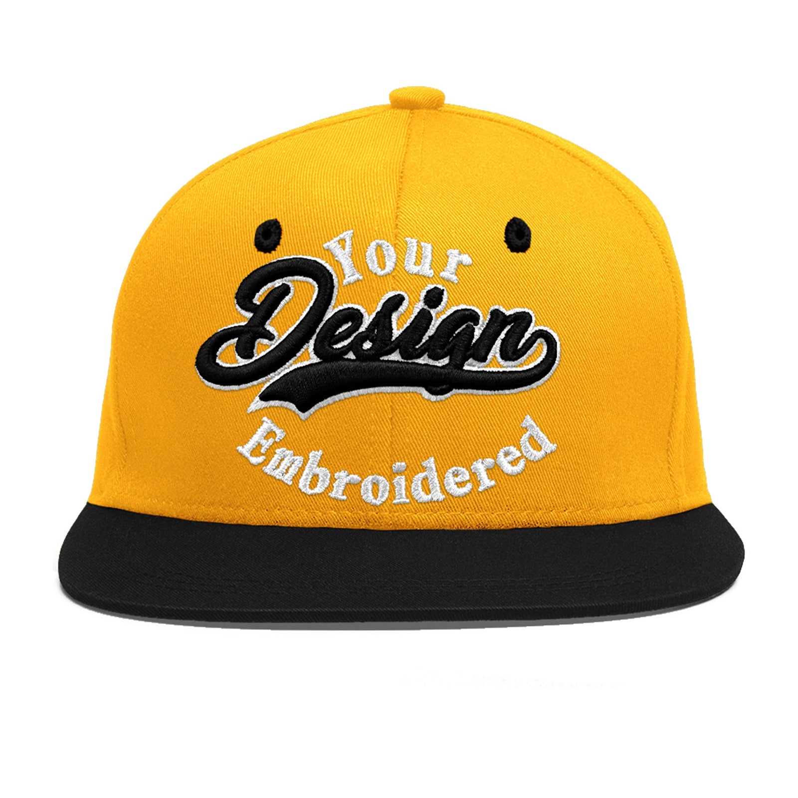 Custom Gold Black 3D Puff Embroidery Flat Embroidery Casual Sport Baseball Cap