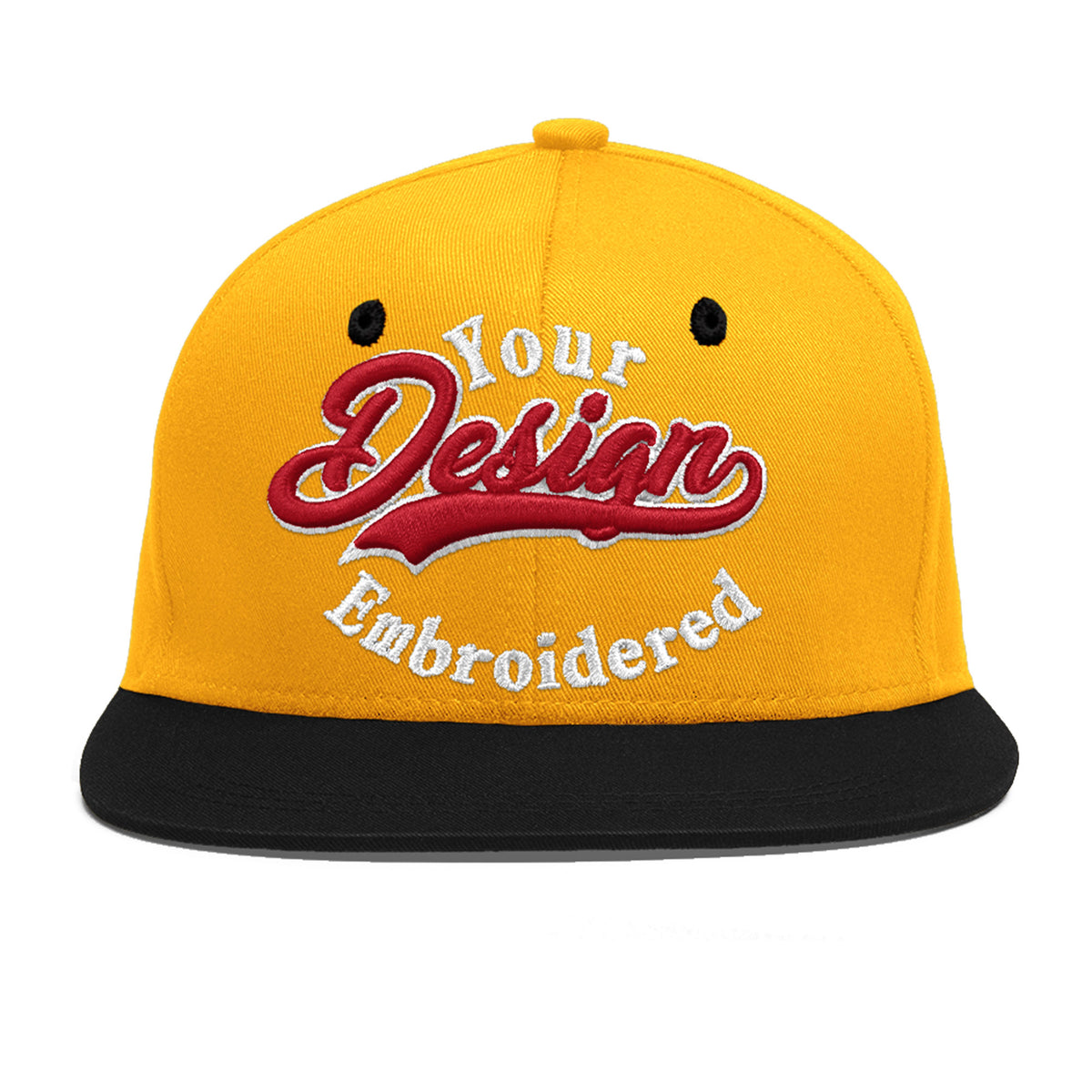 Custom Gold Black 3D Puff Embroidery Flat Embroidery Casual Sport Baseball Cap