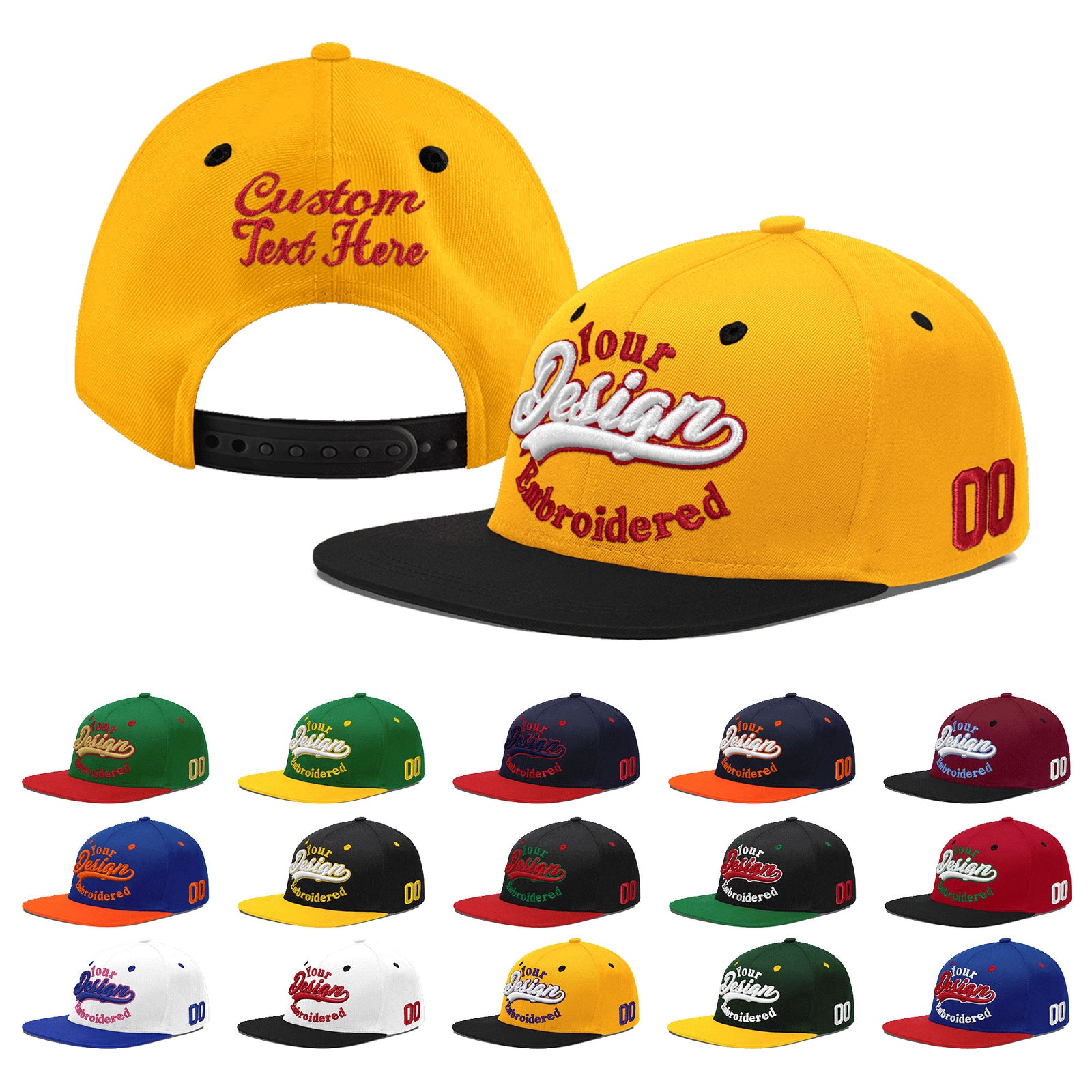 Custom Gold Black 3D Puff Embroidery Flat Embroidery Casual Sport Baseball Cap