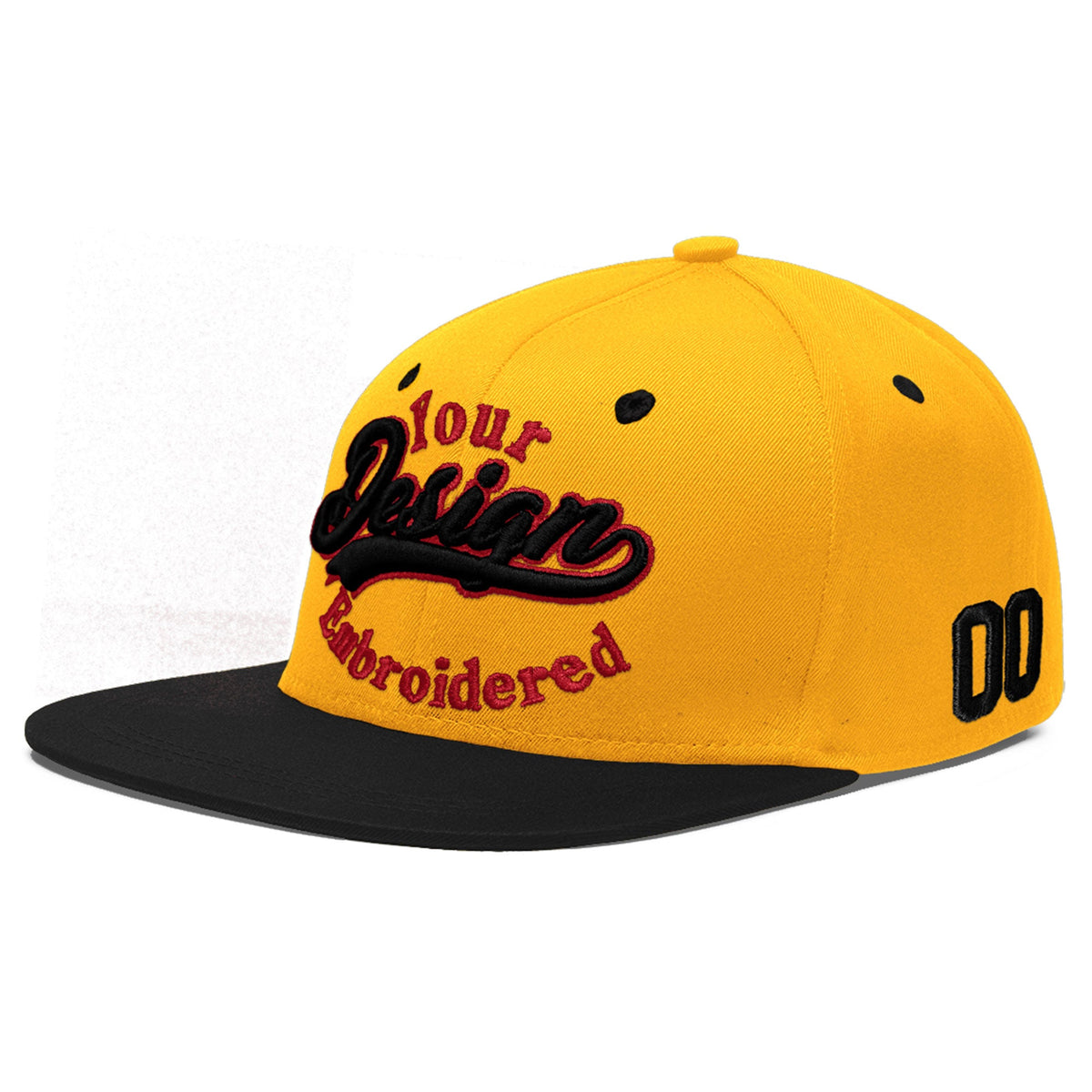 Custom Gold Black 142D Puff Embroidery Flat Embroidery Casual Sport Baseball Cap