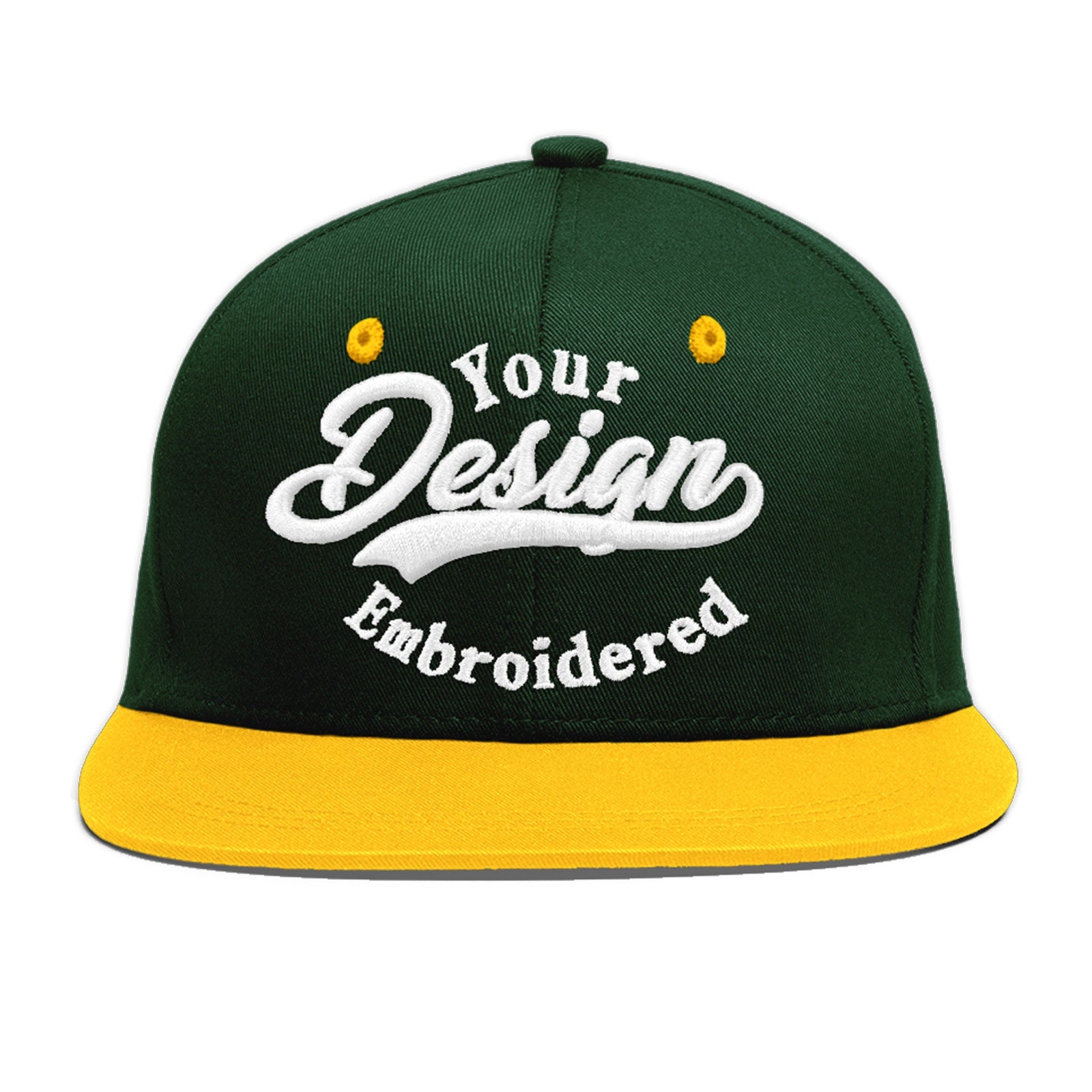 Custom Green Gold 3D Puff Embroidery Flat Embroidery Casual Sport Baseball Cap