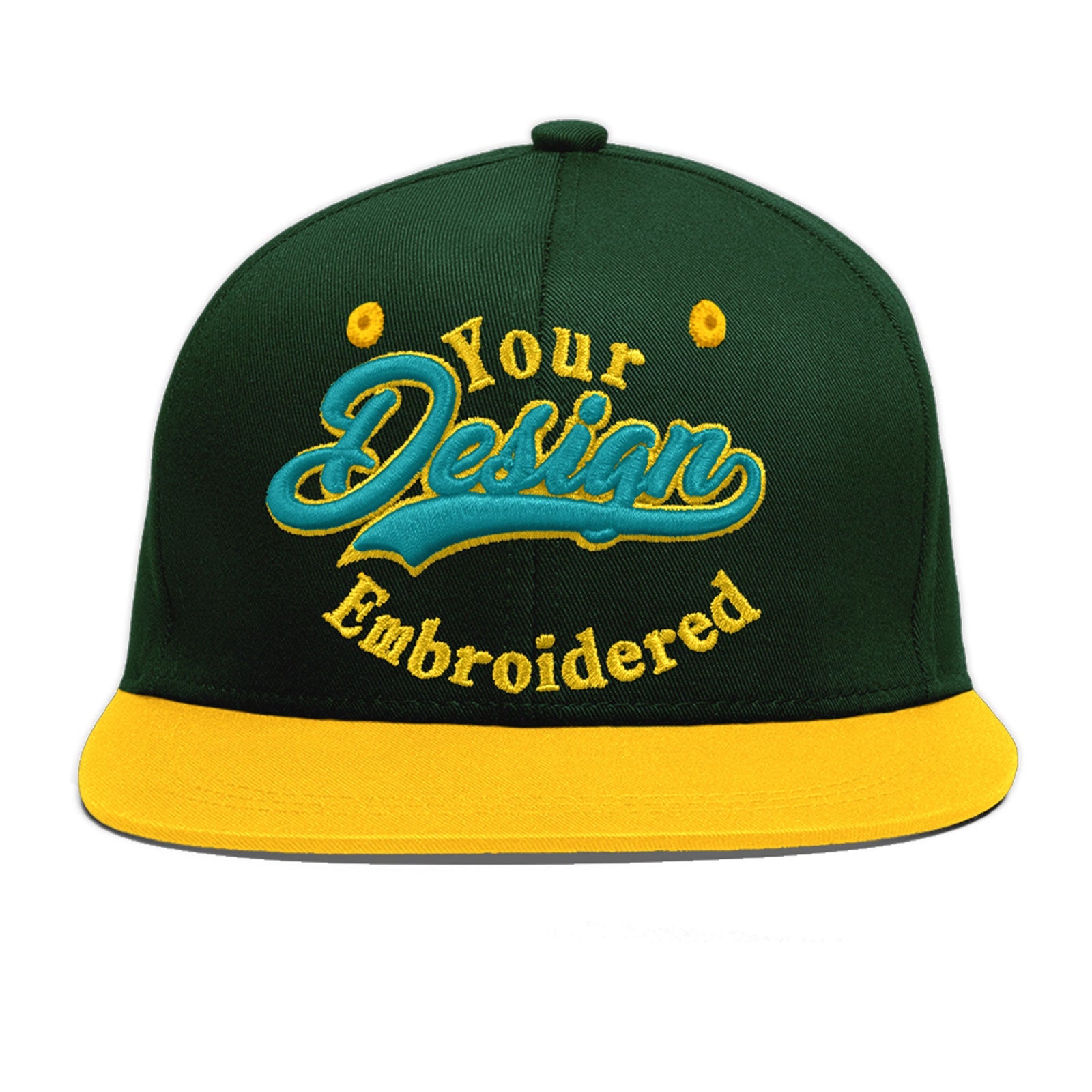 Custom Green Gold 3D Puff Embroidery Flat Embroidery Casual Sport Baseball Cap
