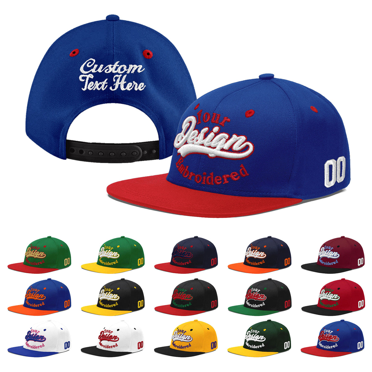 Custom Royal Blue Red 3D Puff Embroidery Flat Embroidery Casual Sport Baseball Cap