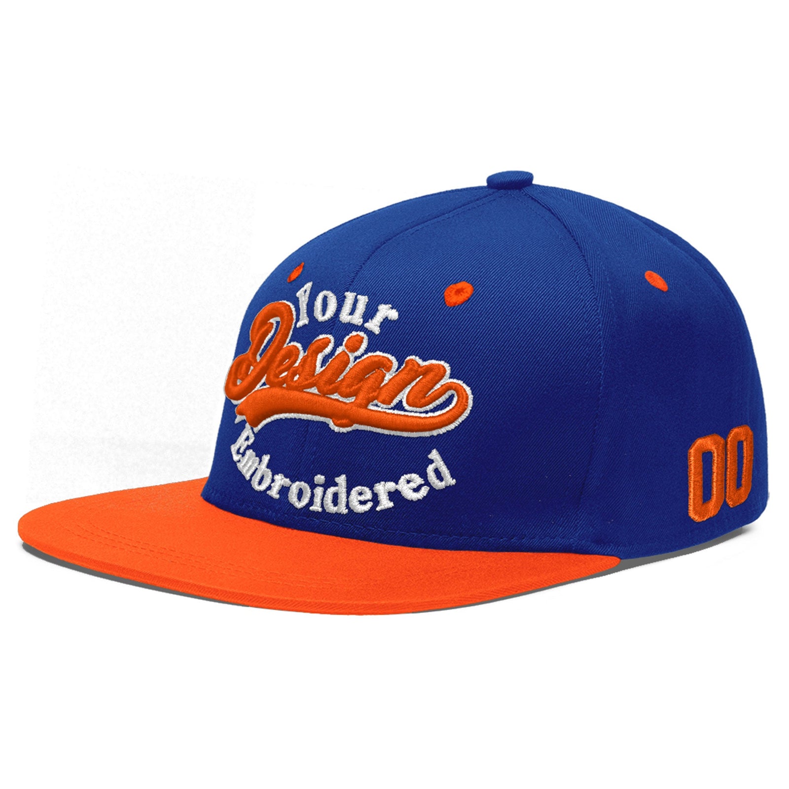Custom Royal Blue Orange 3D Puff Embroidery Flat Embroidery Casual Sport Baseball Cap