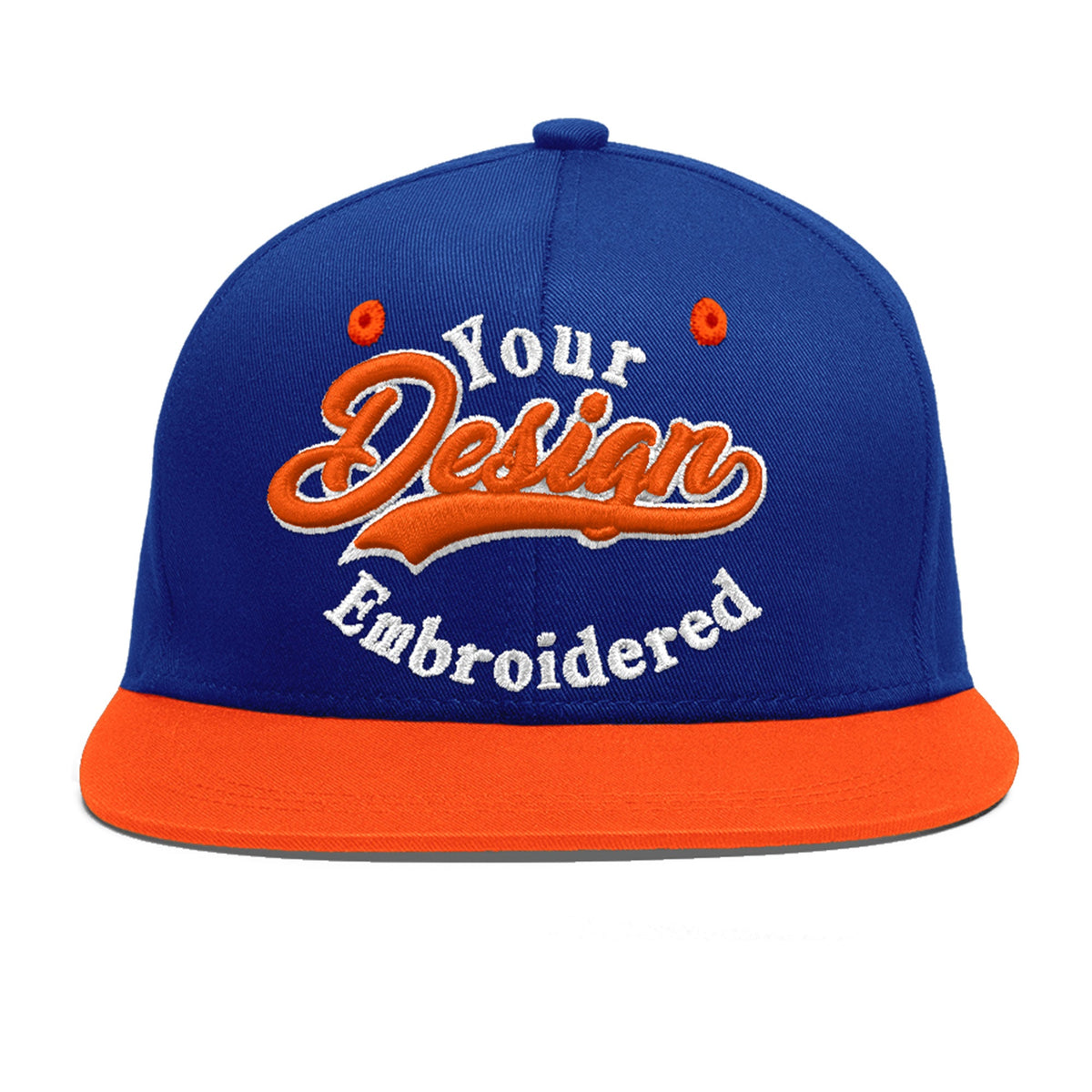 Custom Royal Blue Orange 3D Puff Embroidery Flat Embroidery Casual Sport Baseball Cap