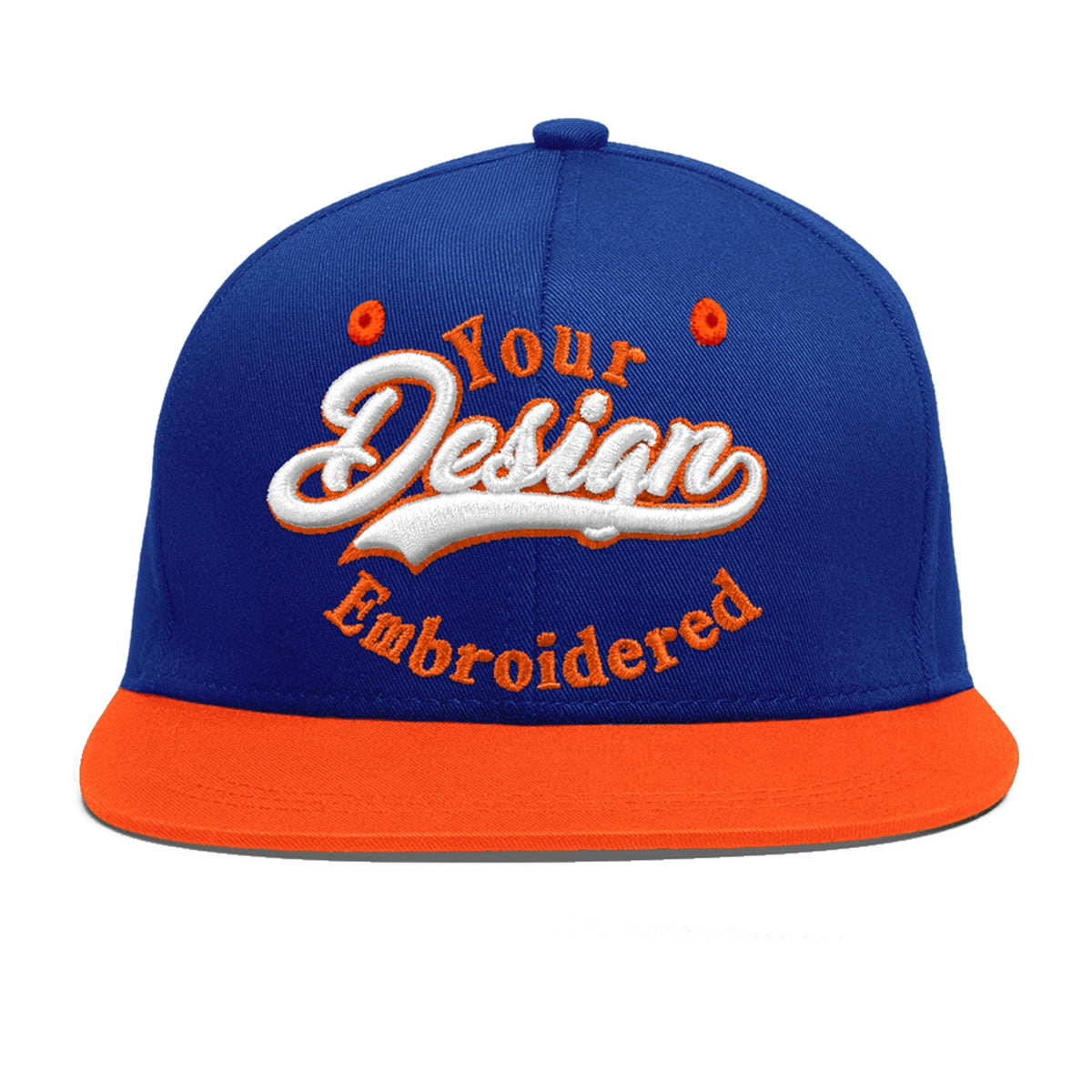 Custom Royal Blue Orange 3D Puff Embroidery Flat Embroidery Casual Sport Baseball Cap
