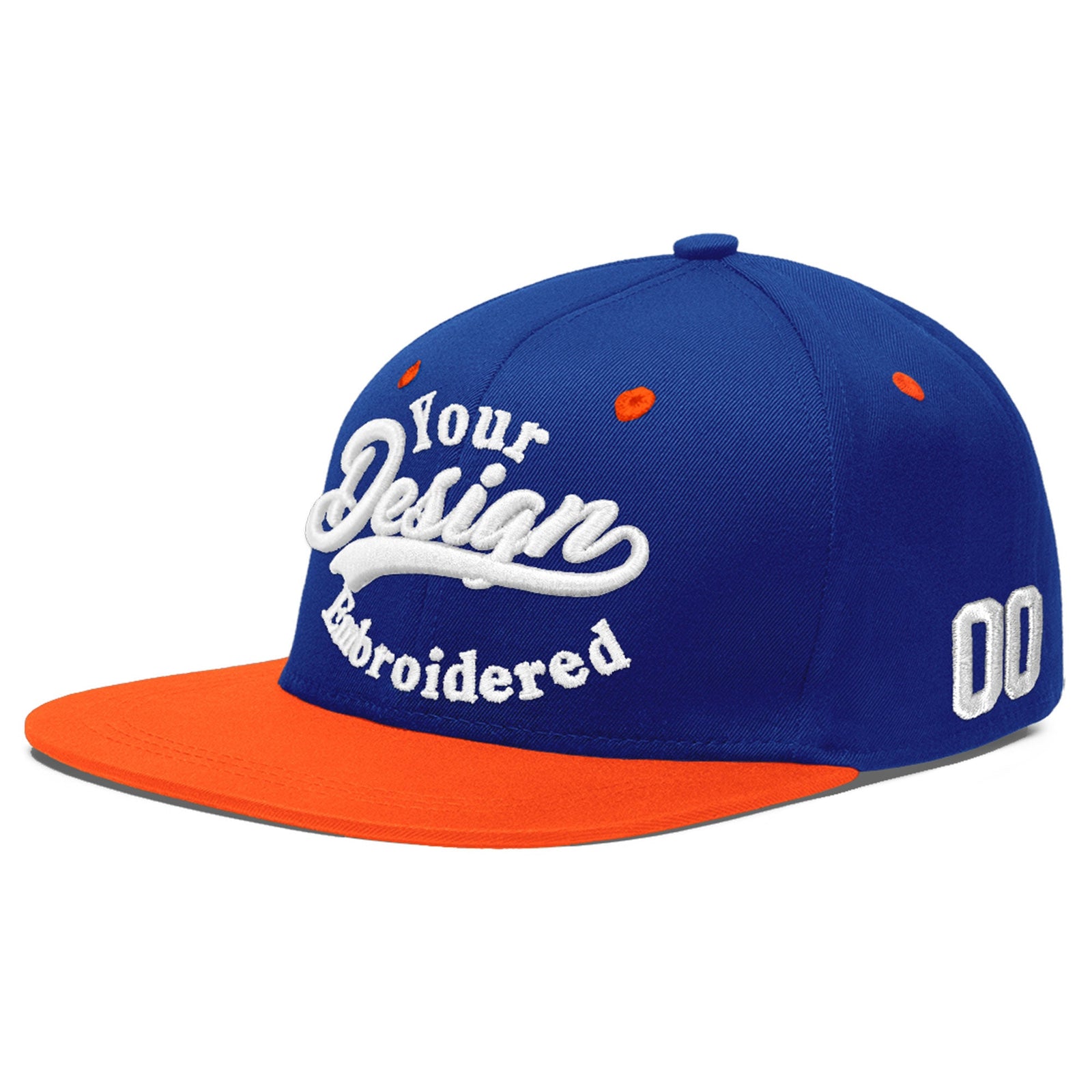 Custom Royal Blue Orange 3D Puff Embroidery Flat Embroidery Casual Sport Baseball Cap