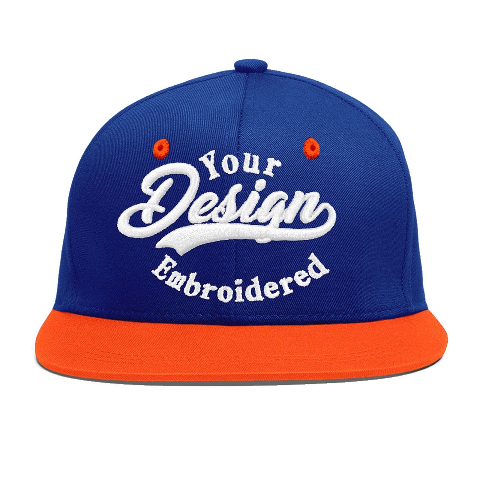 Custom Royal Blue Orange 3D Puff Embroidery Flat Embroidery Casual Sport Baseball Cap