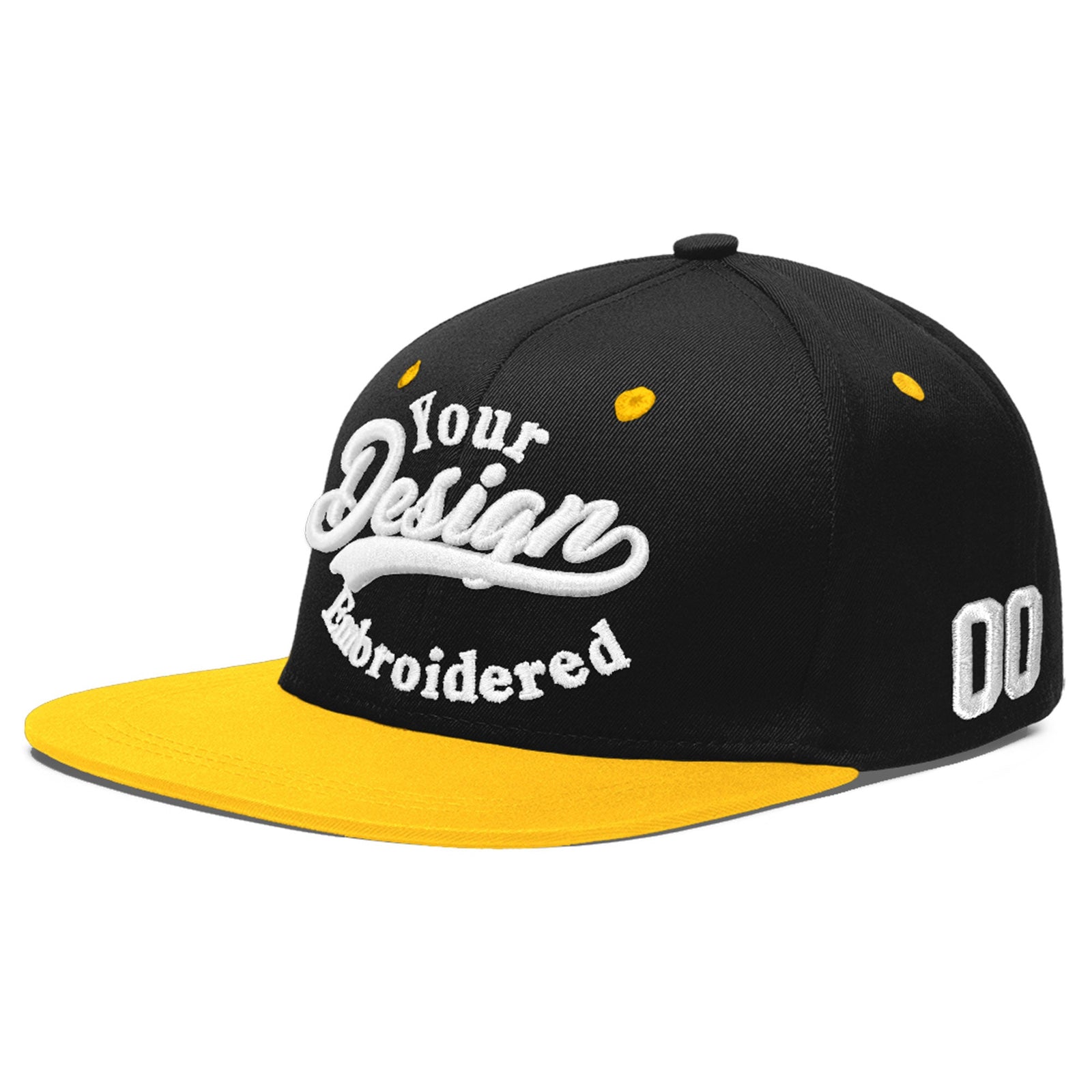 Custom Black Gold 3D Puff Embroidery Flat Embroidery Casual Sport Baseball Cap