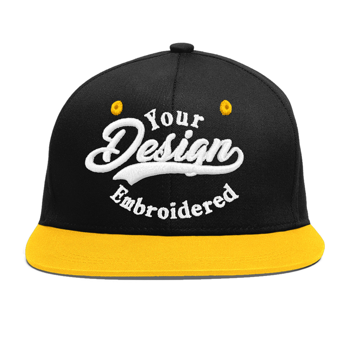 Custom Black Gold 3D Puff Embroidery Flat Embroidery Casual Sport Baseball Cap