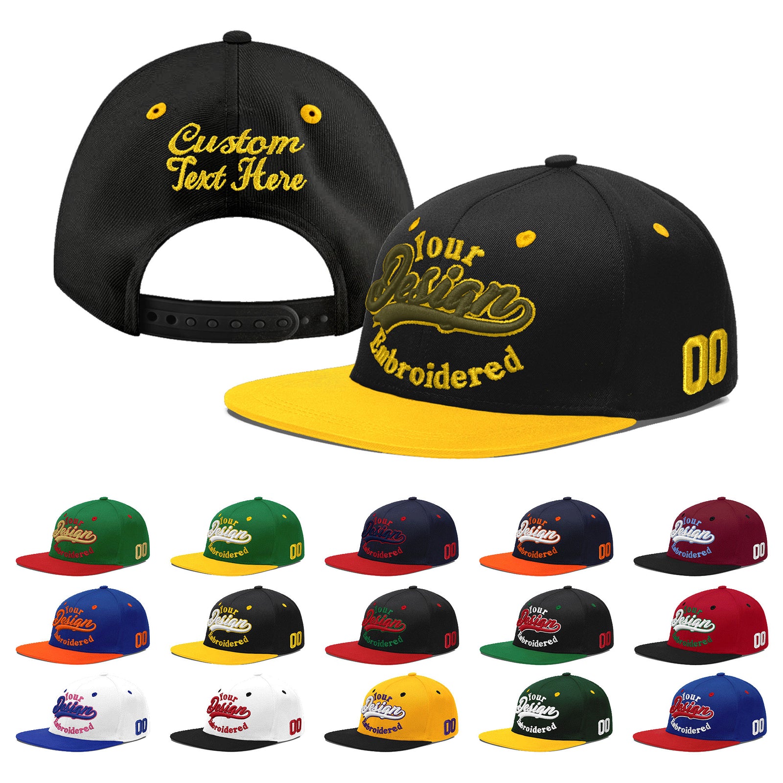 Custom Black Gold 3D Puff Embroidery Flat Embroidery Casual Sport Baseball Cap