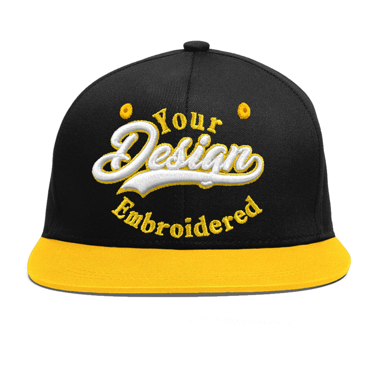 Custom Black Gold 3D Puff Embroidery Flat Embroidery Casual Sport Baseball Cap