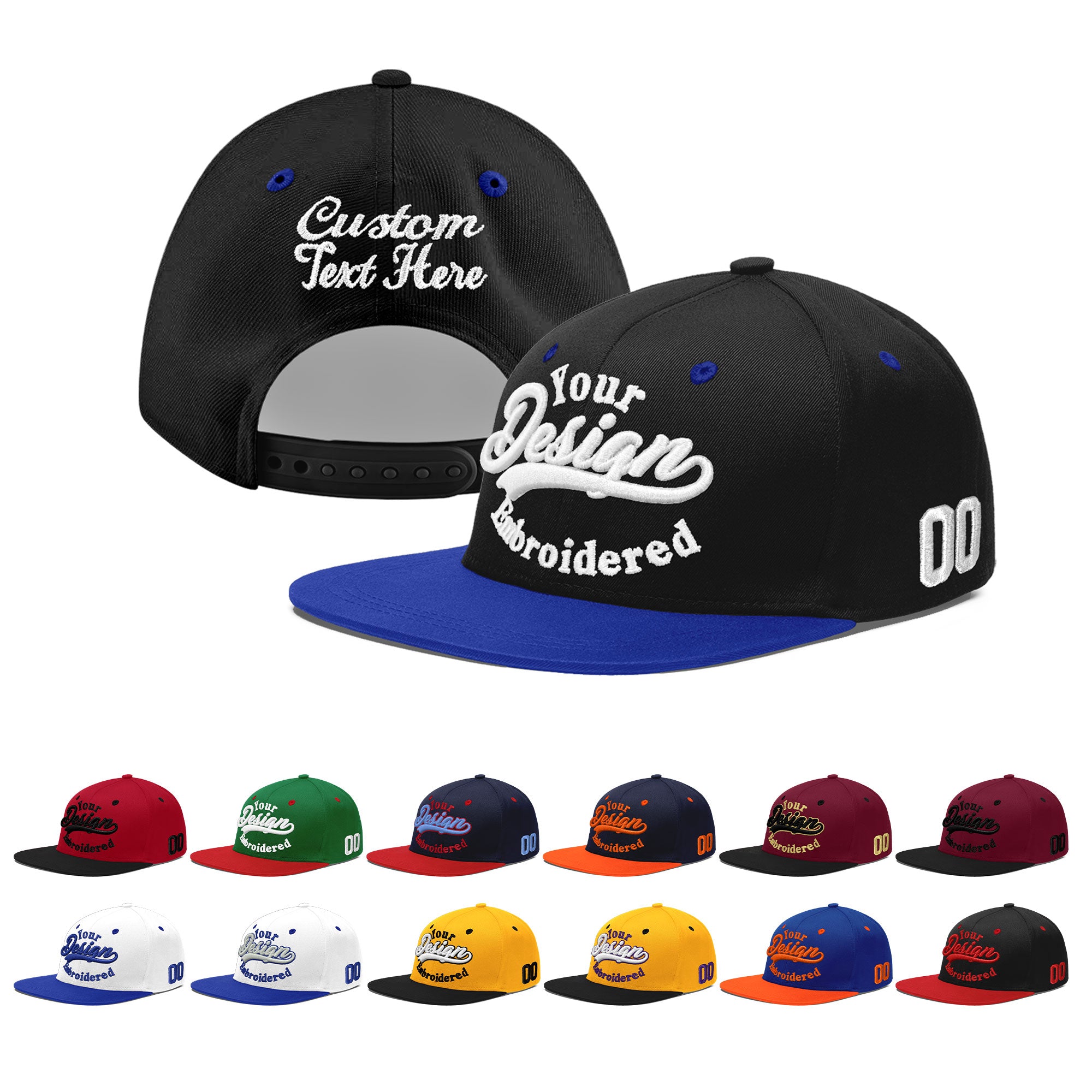 Custom Black Royal Blue 3D Puff Embroidery Flat Embroidery Casual Sport Baseball Cap