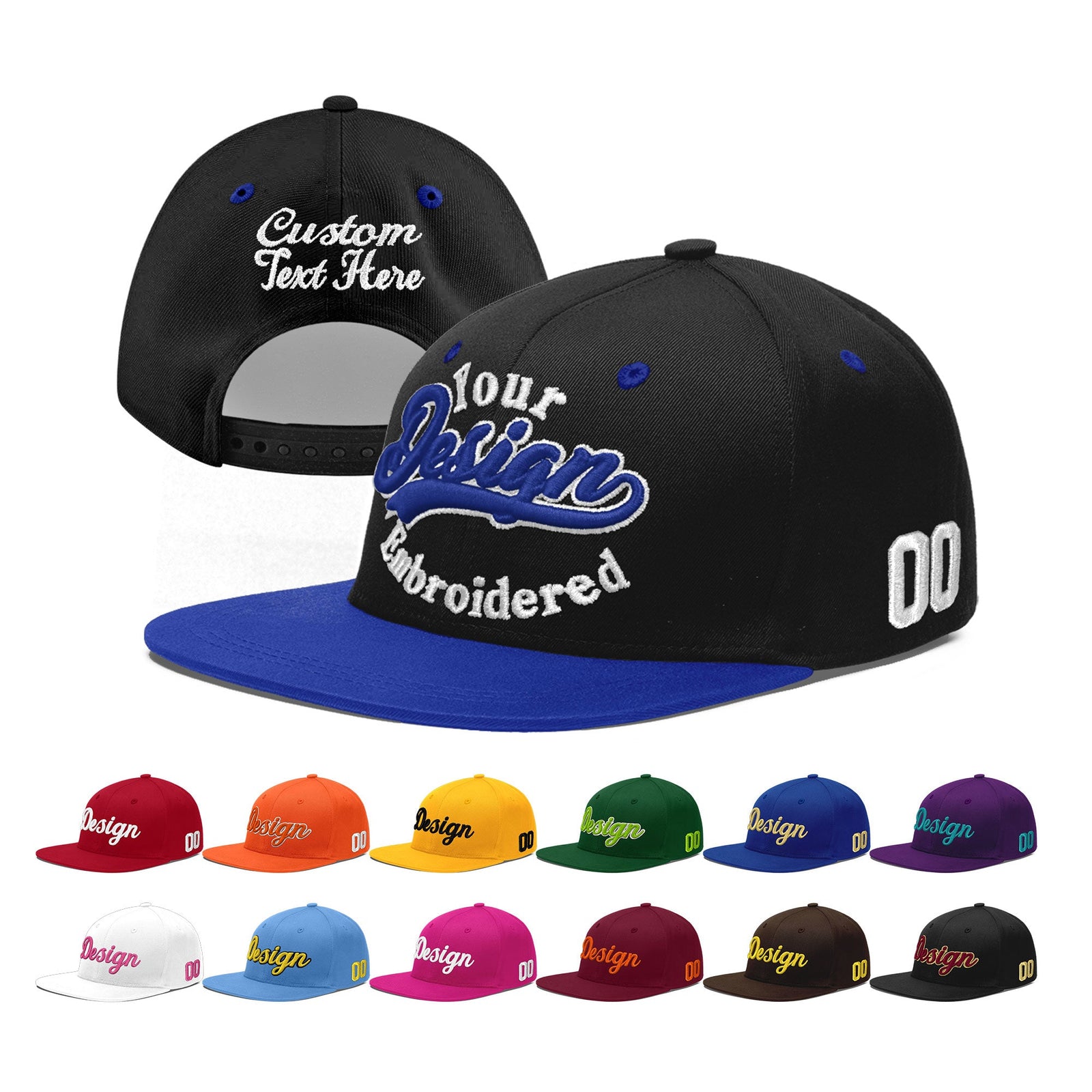 Custom Black Royal Blue 3D Puff Embroidery Flat Embroidery Casual Sport Baseball Cap