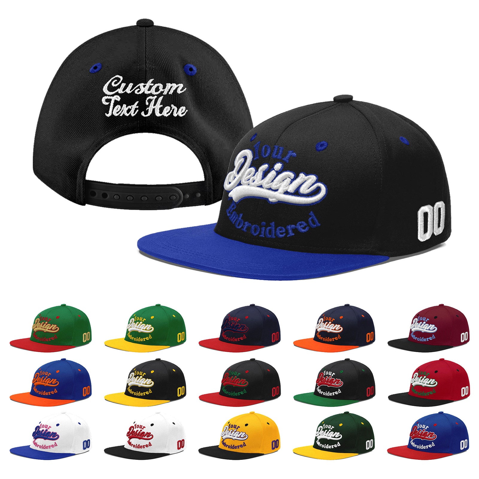 Custom Black Royal Blue 3D Puff Embroidery Flat Embroidery Casual Sport Baseball Cap