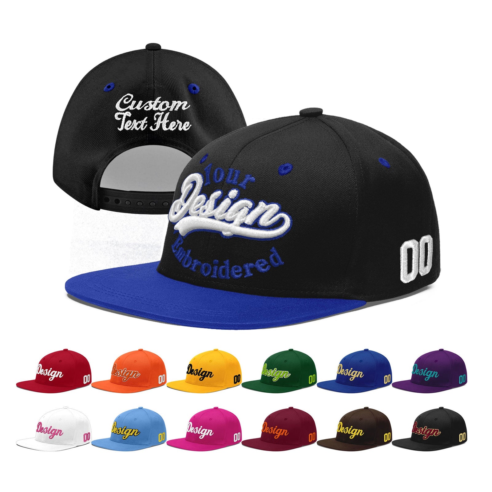 Custom Black Royal Blue 3D Puff Embroidery Flat Embroidery Casual Sport Baseball Cap