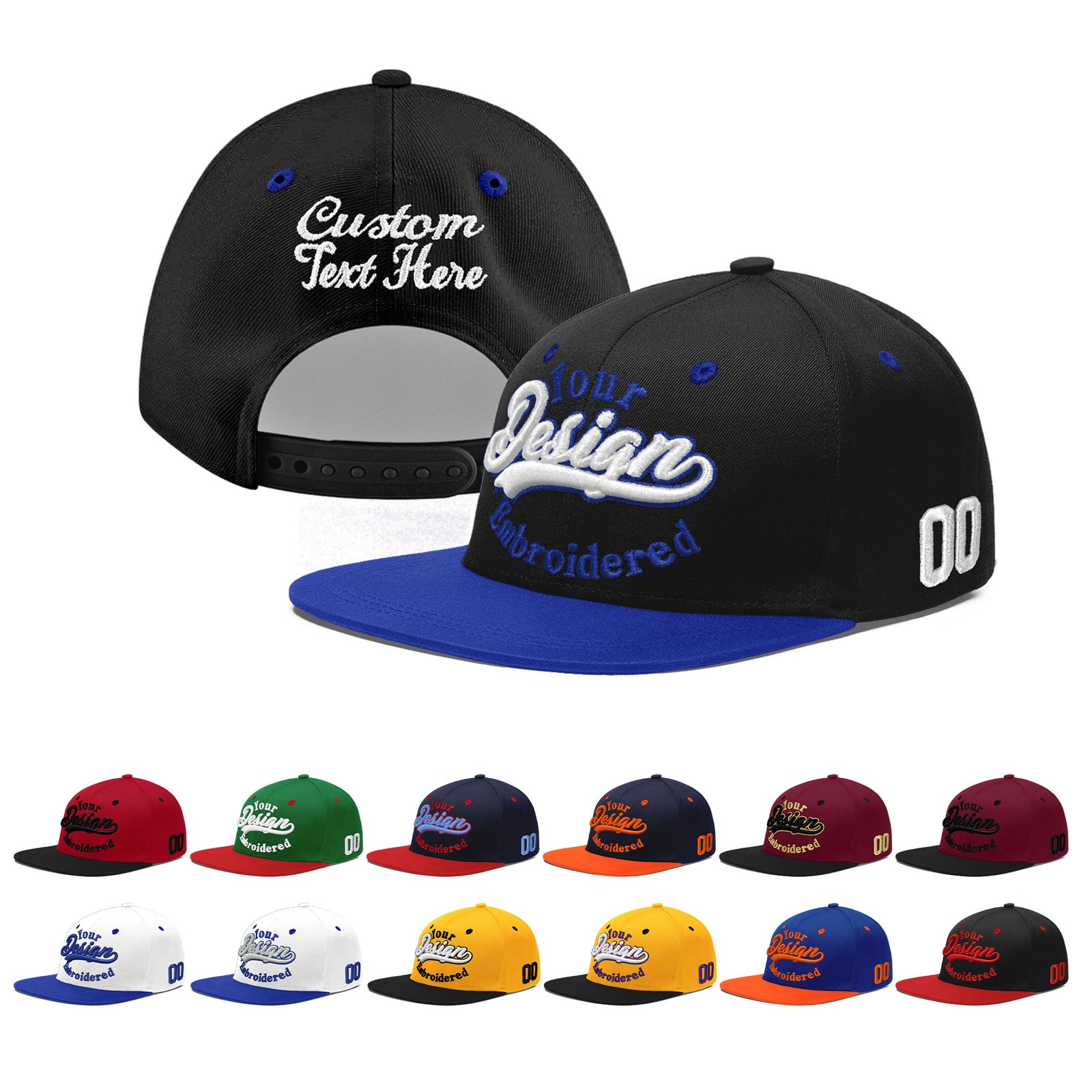 Custom Black Royal Blue 3D Puff Embroidery Flat Embroidery Casual Sport Baseball Cap
