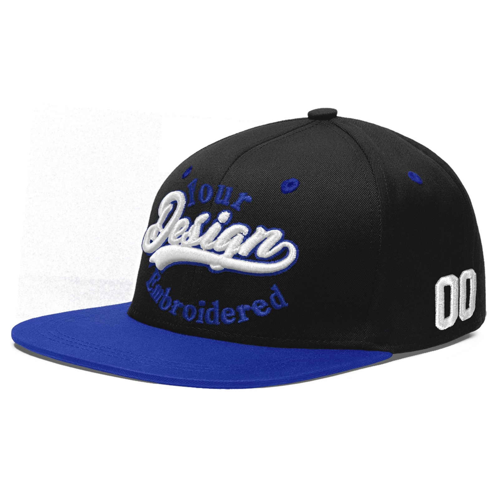 Custom Black Royal Blue 3D Puff Embroidery Flat Embroidery Casual Sport Baseball Cap