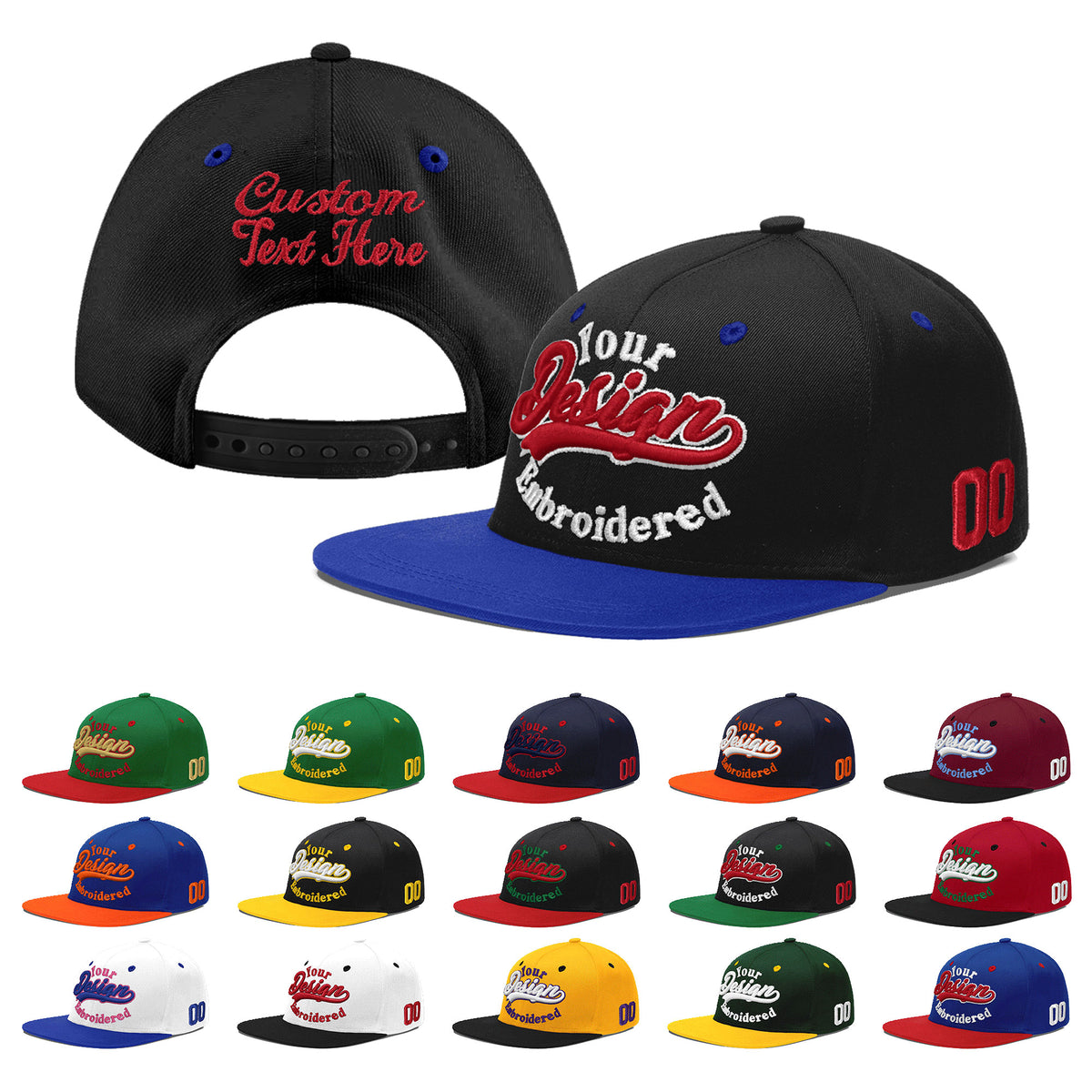 Custom Black Royal Blue 3D Puff Embroidery Flat Embroidery Casual Sport Baseball Cap