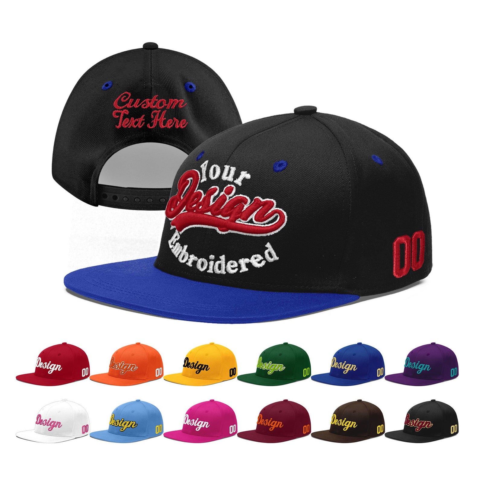 Custom Black Royal Blue 3D Puff Embroidery Flat Embroidery Casual Sport Baseball Cap