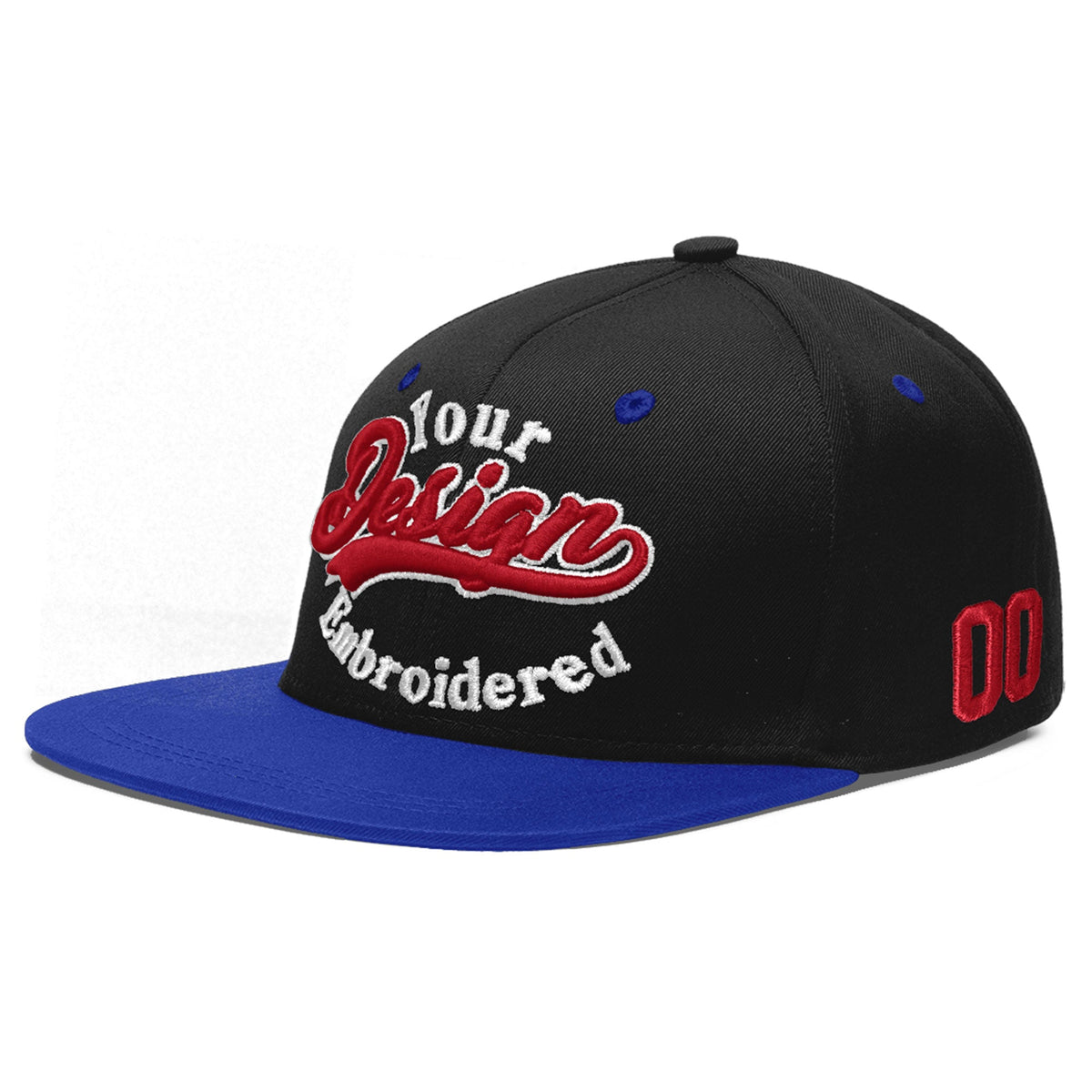 Custom Black Royal Blue 3D Puff Embroidery Flat Embroidery Casual Sport Baseball Cap