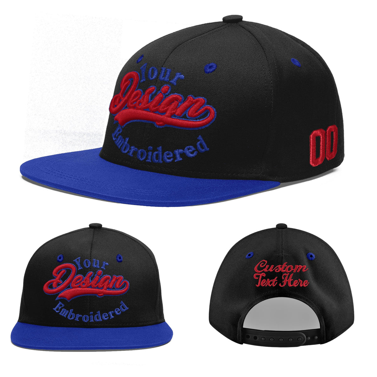 Custom Black Royal Blue 3D Puff Embroidery Flat Embroidery Casual Sport Baseball Cap
