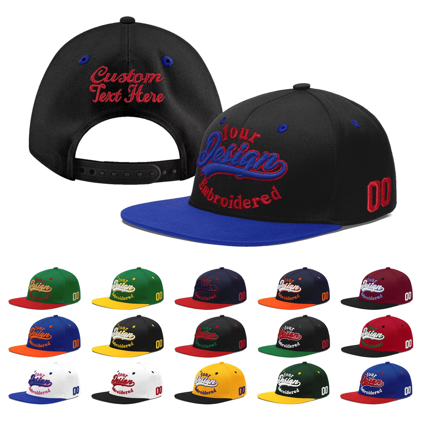 Custom Black Royal Blue 3D Puff Embroidery Flat Embroidery Casual Sport Baseball Cap