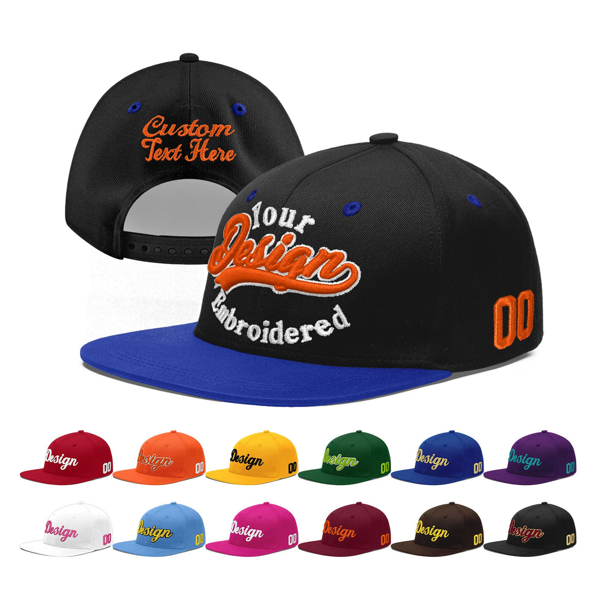 Custom Black Royal Blue 3D Puff Embroidery Flat Embroidery Casual Sport Baseball Cap