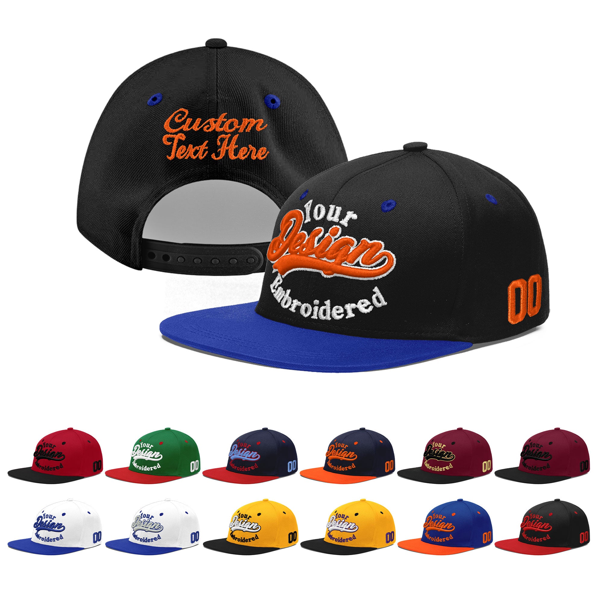 Custom Black Royal Blue 3D Puff Embroidery Flat Embroidery Casual Sport Baseball Cap