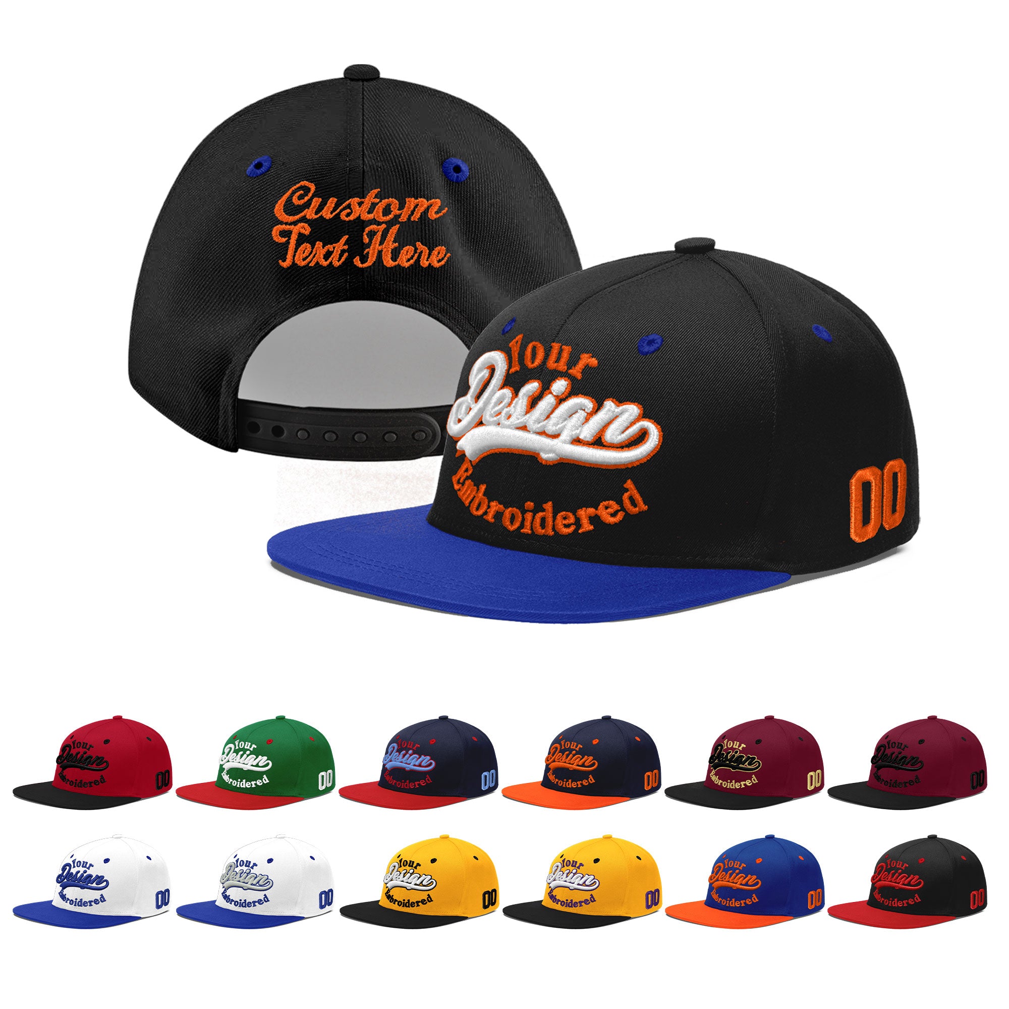 Custom Black Royal Blue 3D Puff Embroidery Flat Embroidery Casual Sport Baseball Cap