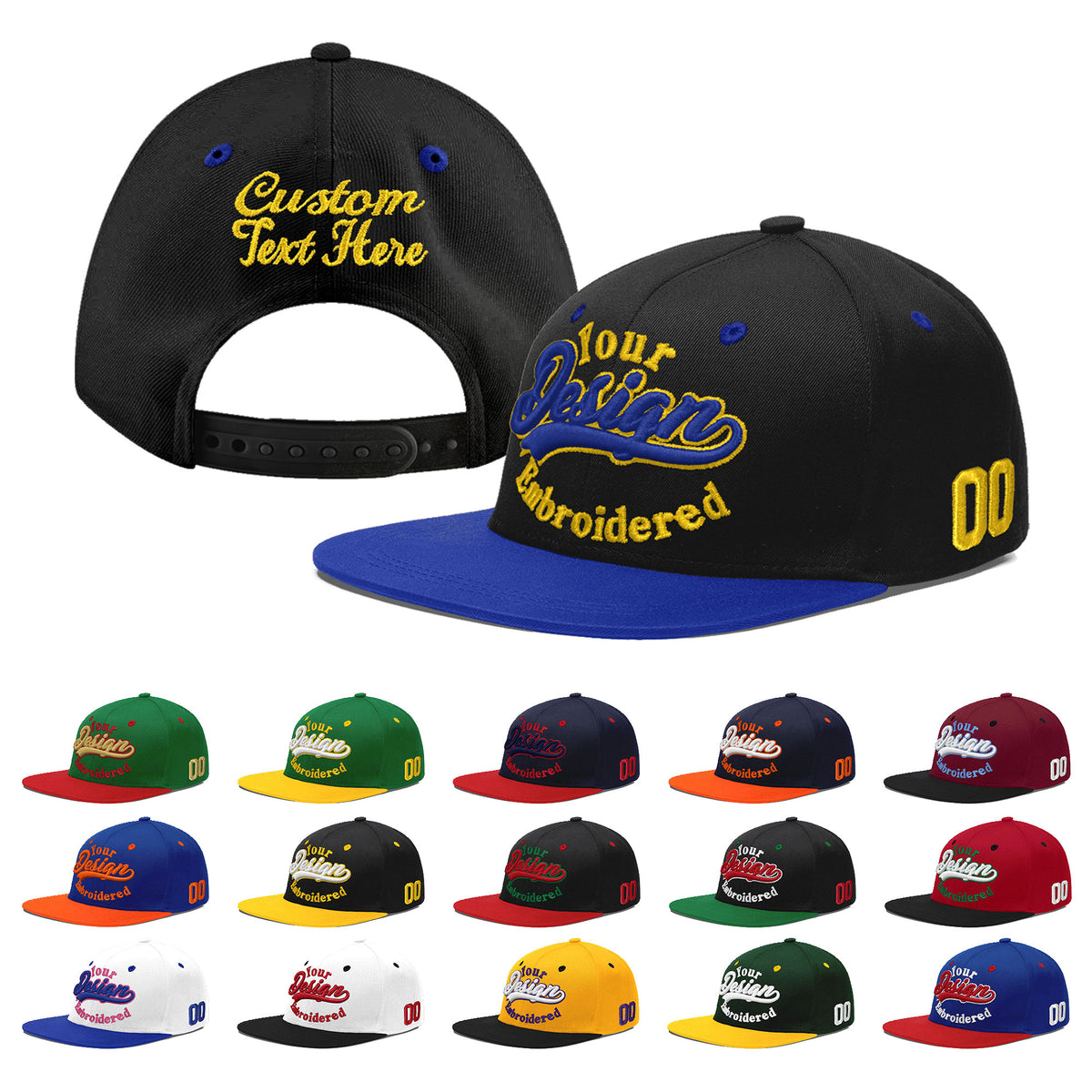 Custom Black Royal Blue 3D Puff Embroidery Flat Embroidery Casual Sport Baseball Cap