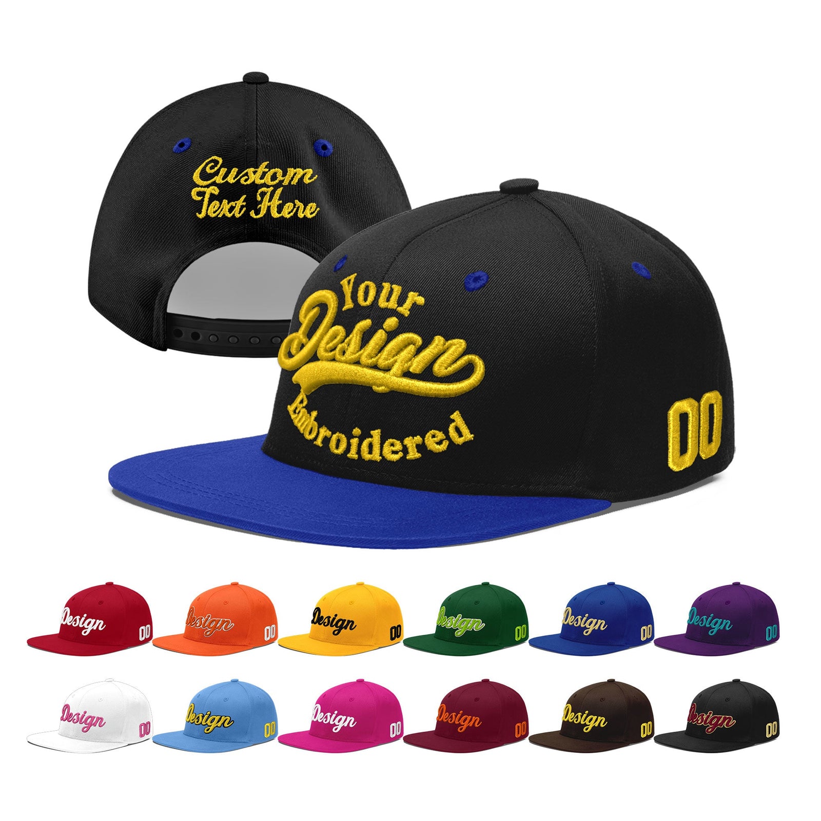 Custom Black Royal Blue 3D Puff Embroidery Flat Embroidery Casual Sport Baseball Cap