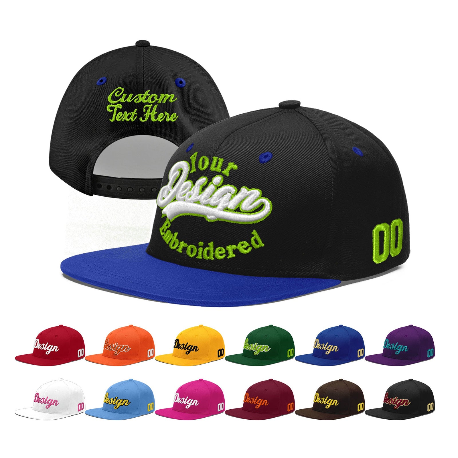 Custom Black Royal Blue 3D Puff Embroidery Flat Embroidery Casual Sport Baseball Cap