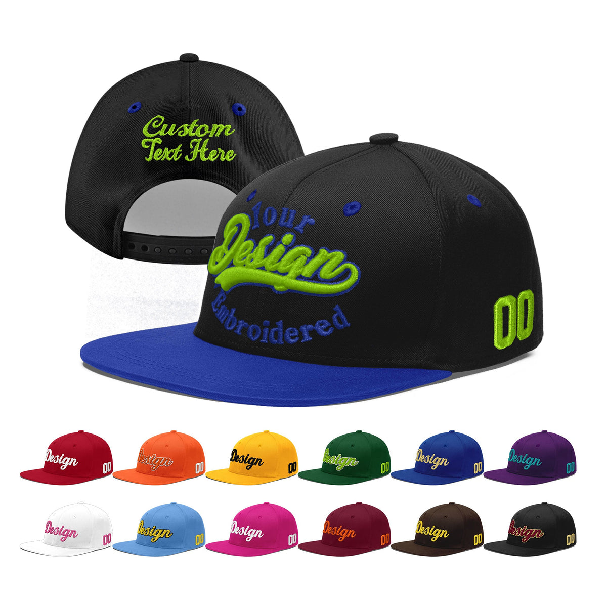 Custom Black Royal Blue 3D Puff Embroidery Flat Embroidery Casual Sport Baseball Cap