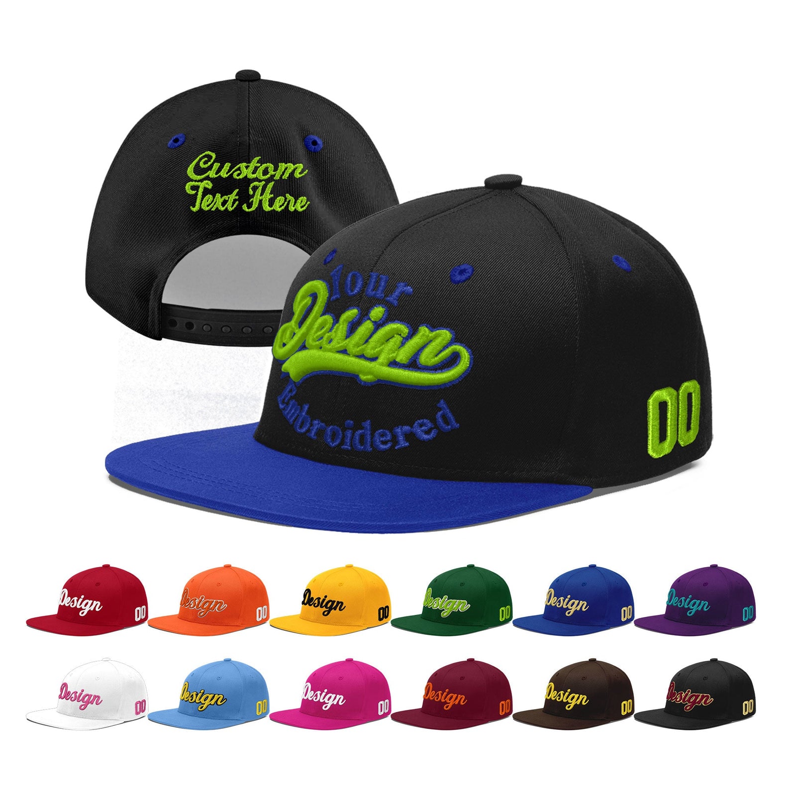 Custom Black Royal Blue 3D Puff Embroidery Flat Embroidery Casual Sport Baseball Cap