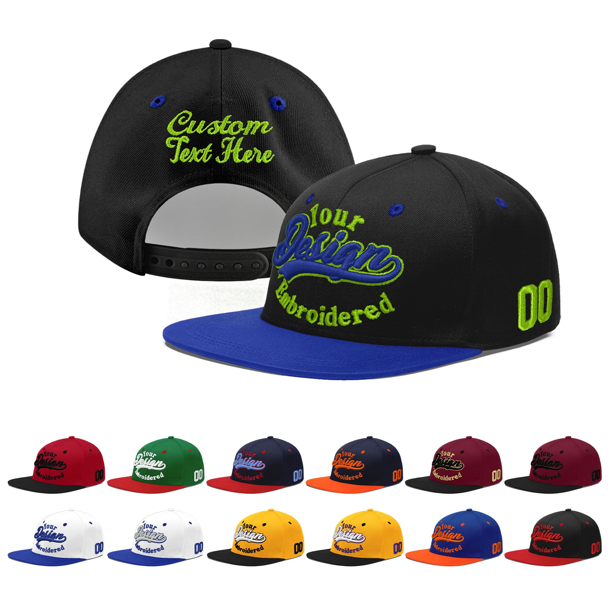 Custom Black Royal Blue 3D Puff Embroidery Flat Embroidery Casual Sport Baseball Cap